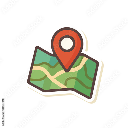 Travel Map Illustration with Location Pin and Path in Modern Flat Style