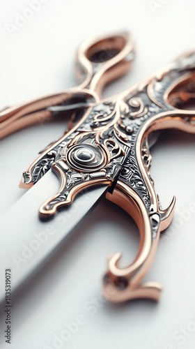 Intricate vintage scissors with ornate handles.
