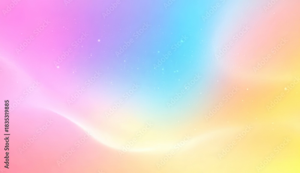 Naklejka premium A vibrant, soft gradient of pink, blue, and yellow hues creates a dreamy, colorful background with subtle textures and sparkling elements.