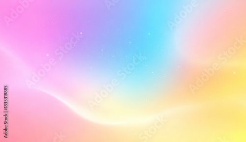 A vibrant, soft gradient of pink, blue, and yellow hues creates a dreamy, colorful background with subtle textures and sparkling elements.
