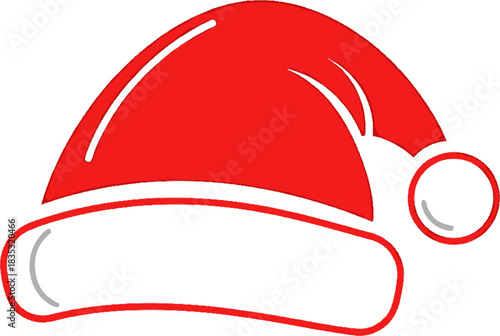 Festive red Santa hat illustration with white trim and pompom, a classic symbol of Christmas and winter holidays, perfect for seasonal designs