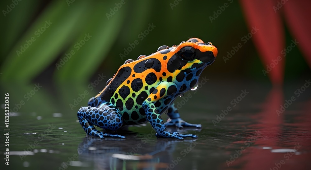 Fototapeta premium Colorful poison dart frog on a wet surface