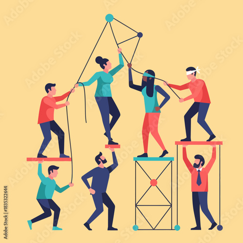 Teamwork and collaboration building structure together, achieving goals.