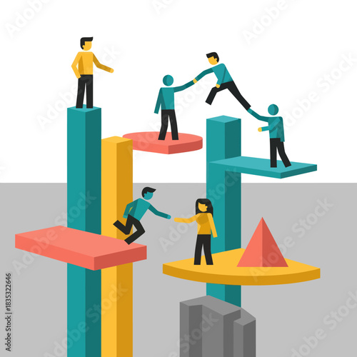 People working together to overcome obstacles and achieve common goals.