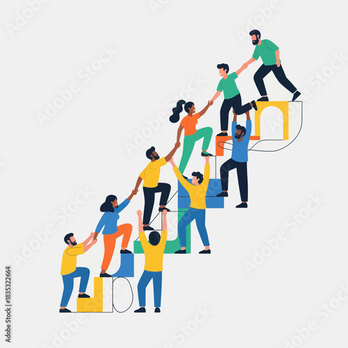 Teamwork and Collaboration Helping Each Other Climb Upwards.