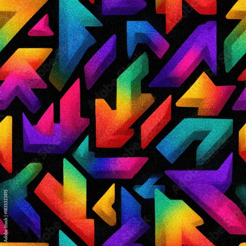 Neon arrows pointing every direction simultaneously infusing energy into a boldly futuristic seamless pattern