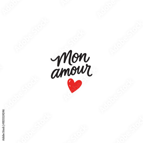 Canvastavla Mon Amour — Romantic French Handwritten Lettering with Heart