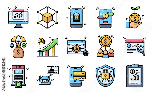 Fintech Digital Finance Icon Collection