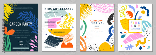 Creative art templates with abstract and floral elements. For poster, greeting and business card, invitation, banner, brochure,  post in social networks, events and page cover.