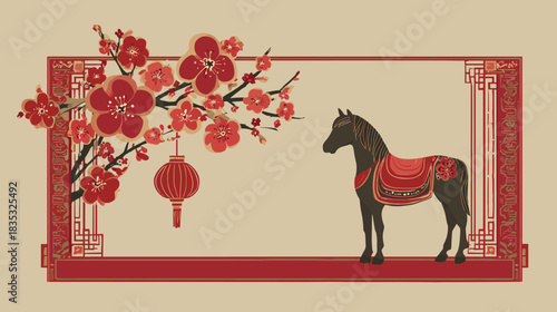 Vector illustration of a blank chinese new year banner for the year of the horse