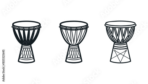 Set of Three djembe drums vector illustration