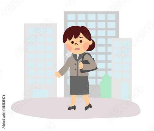 ため息をついて歩くスーツの女性