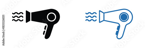 Hairdryer Vector Icon Set. Blow Dryer Symbol Illustration for Hair Styling Tool, Salon Equipment
