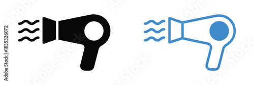 Hairdryer Vector Icon Set. Blow Dryer Symbol Illustration for Hair Styling Tool, Salon Equipment