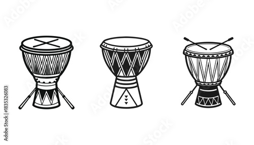 Set of Three black and white drum icons vector illustration