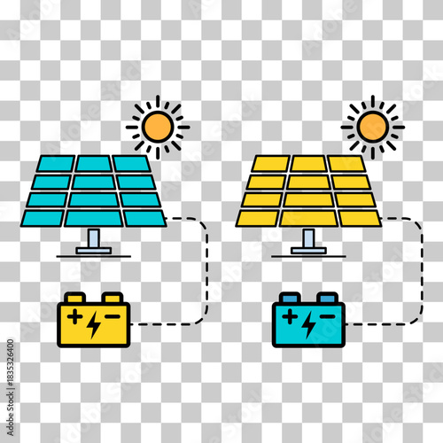 Set of Solar panel system icon, green power technology, ecology energy vector illustration .