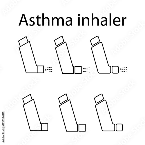 Set of Asthma inhaler design icon, medicine health care sign, vector illustration .