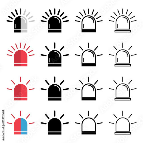 Set of Siren fire alarm sign, signal danger symbol, ambulance alert vector illustration .