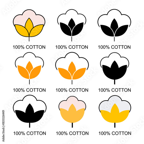 Set of Cotton organic icon, clothing symbol natural symbol, web graphic vector illustration .