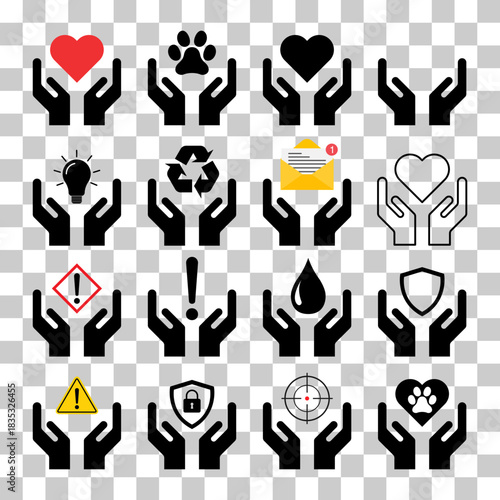 Set of Hope icon, human hand with empty symbol, help graphic design, vector illustration .