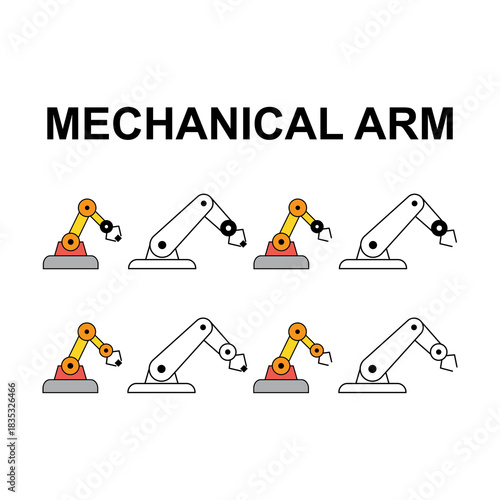 Set of Mechanical robot arm machine icon, technology hydraulic robotic hand, vector illustration .
