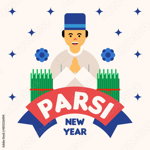 Parsi New Year Celebration with Mother and Father Illustration