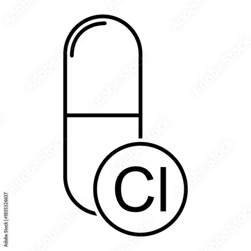 Mineral Cl icon, healthy medicine pill supplement symbol, complex vitamin vector illustration .