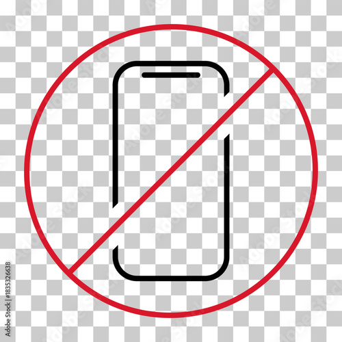 Mobile forbidden icon, no use phone sign, ban smartphone label vector illustration .