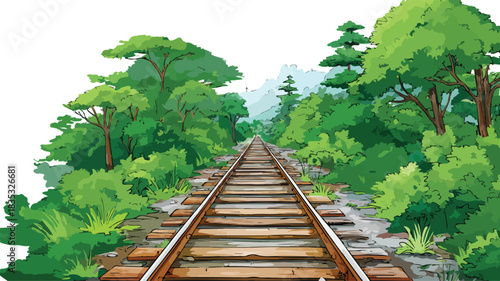 Creative Cartoon Railroad Track with Picture Frame Illustration