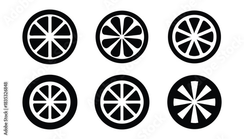 Set of black and white citrus slice icons vector illustration