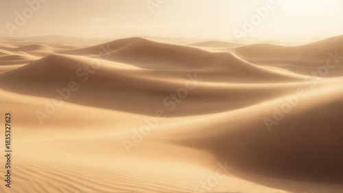 Vast desert dunes bathed in golden light