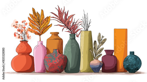 Variety of Vases Collection with Leaf Accent