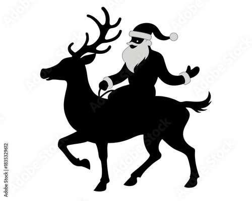 Santa Claus riding reindeer silhouette vector illustration isolated on white background