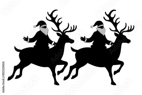 Santa Claus riding reindeer silhouette vector illustration isolated on white background