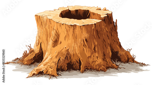 Detailed Vector Illustration of Tree Stump with Cut Out and Outline