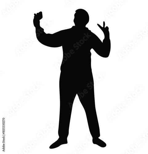 Silhouette of Man Doing a Selfie with Smartphone. People making a photo and using technology smart device