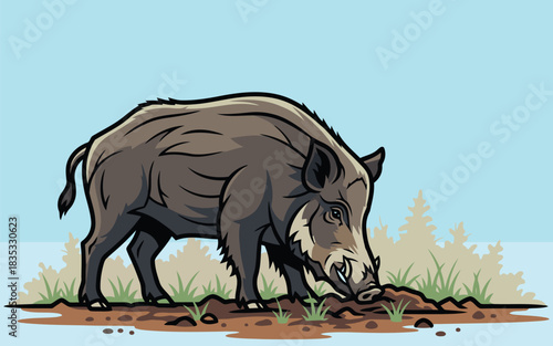 Detailed illustration of a wild boar in vector format