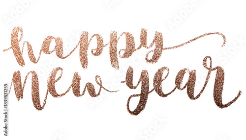 Rose Gold Glitter Happy New Year Script isolated on a transparent background 1