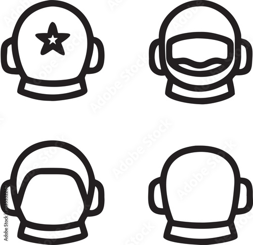 Four Outline Astronaut Helmets On White Background icon illustration