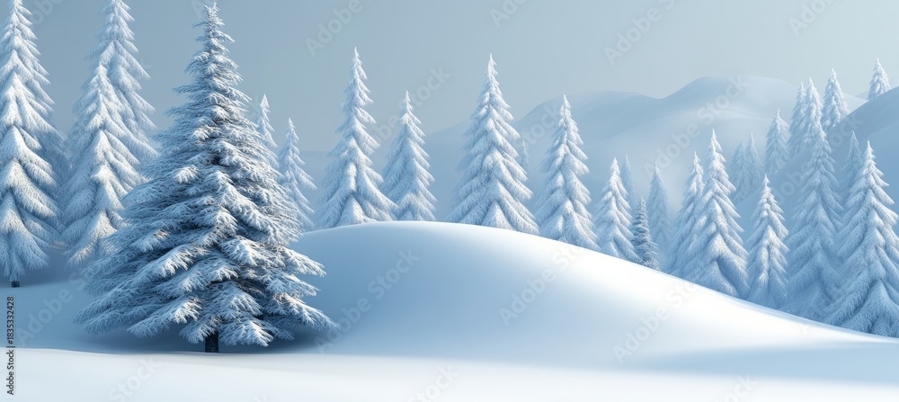 Obraz premium Majestic Snow Covered Evergreen Trees in Rolling Hills Creating a Beautiful Winter Wonderland Scene