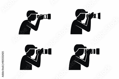 set of Photographer taking picture icon silhouette vector illustration isolated on white background