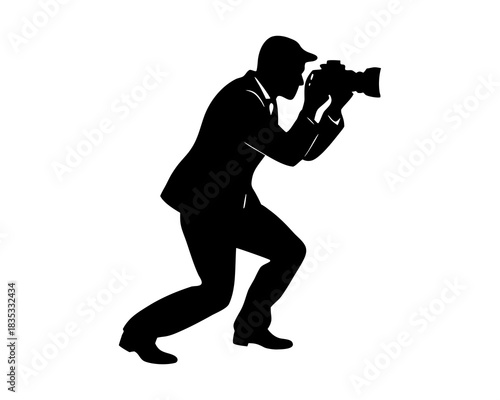Photographer taking picture silhouette vector illustration isolated on white background