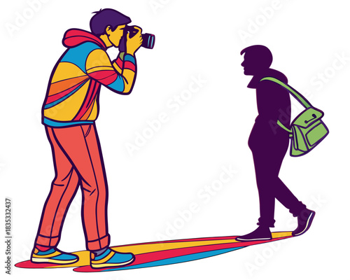 Photographer taking picture silhouette vector illustration isolated on white background