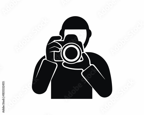 Photographer taking picture silhouette vector illustration isolated on white background