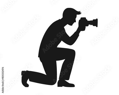Photographer taking picture silhouette vector illustration isolated on white background