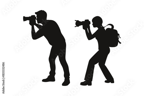Photographer taking picture silhouette vector illustration isolated on white background