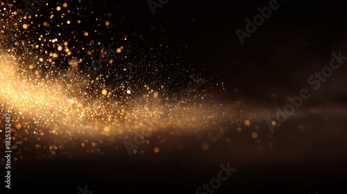 Golden glitter bokeh dust particles sparkle luminous festive background glow