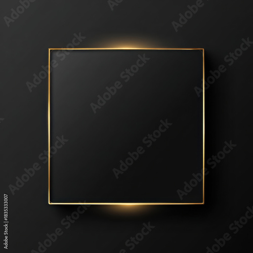 Black square frame with thin gold border and subtle glow on dark background evoking luxury and elegance