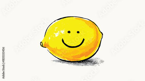 Cheerful Lemon with Smiley Face Drawing Vector Illustration
