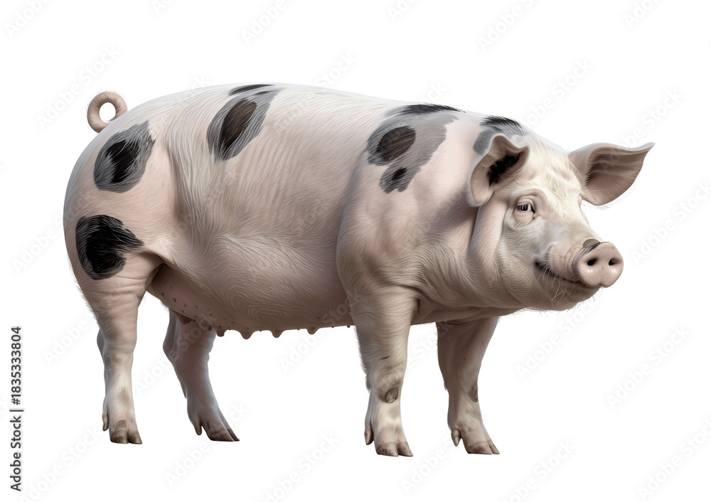 Fototapeta premium Spotted pig standing on a transparent background isolated isolated on transparent background